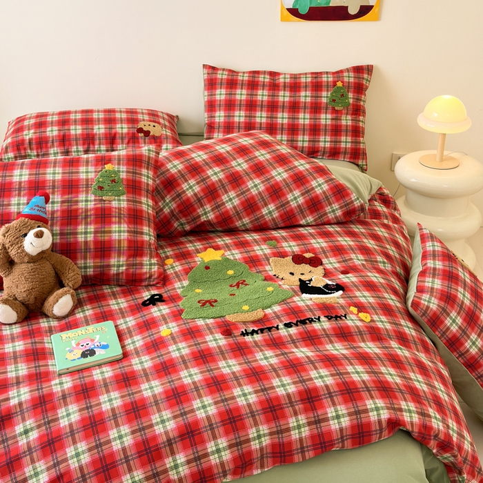 91家纺网 家纺一手货源 找家纺 如意朵 2025新款全棉加厚磨毛绣花四件套风格一（专版花型） 时尚猫咪