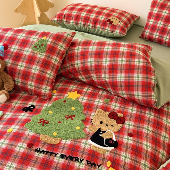 91家纺网 家纺一手货源 找家纺 如意朵 2025新款全棉加厚磨毛绣花四件套风格一（专版花型） 时尚猫咪