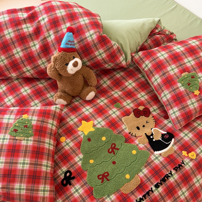 91家纺网 家纺一手货源 找家纺 如意朵 2025新款全棉加厚磨毛绣花四件套风格一（专版花型） 时尚猫咪