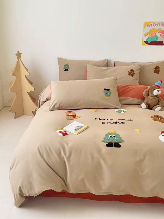 91家纺网 家纺一手货源 找家纺 如意朵 2025新款全棉加厚磨毛绣花四件套风格一（专版花型） 童话世界