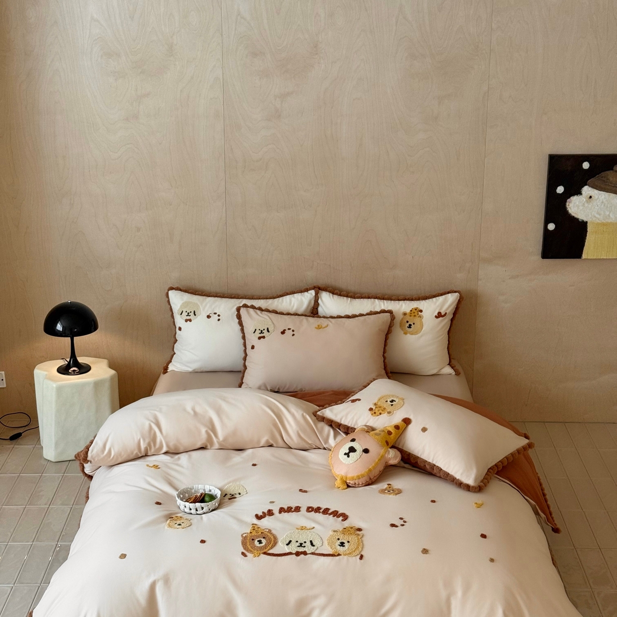 91家纺网 家纺一手货源 找家纺 佳汐蓝家纺 2025秋冬新款毛巾绣长绒棉全棉纯棉四件套栗子团团 栗子团团-卡其