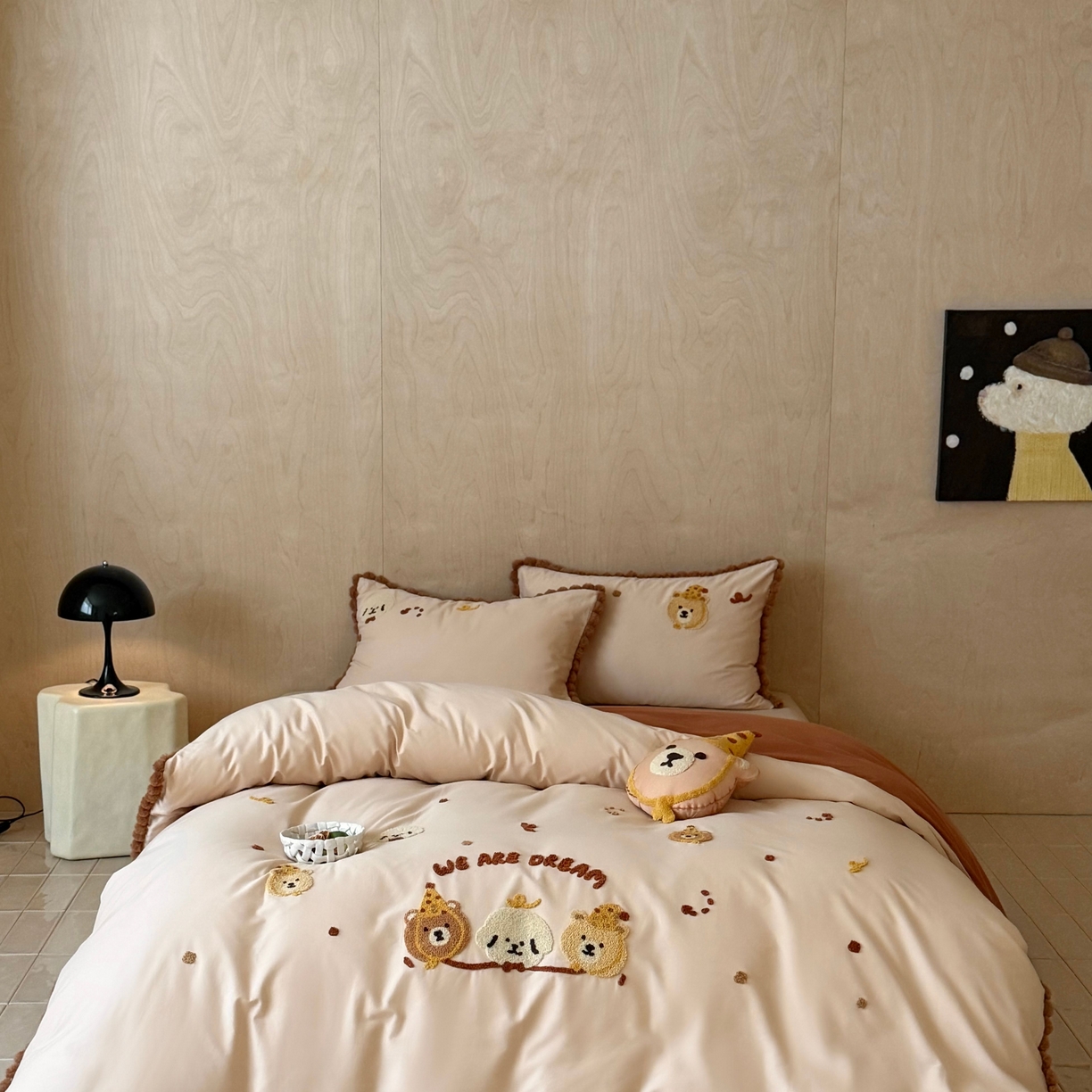 91家纺网 家纺一手货源 找家纺 佳汐蓝家纺 2025秋冬新款毛巾绣长绒棉全棉纯棉四件套栗子团团 栗子团团-卡其