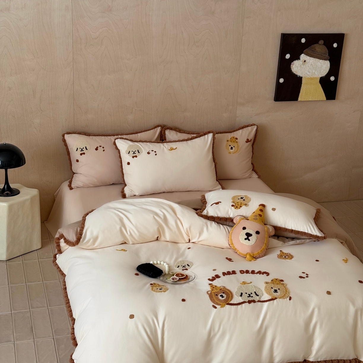 91家纺网 家纺一手货源 找家纺 佳汐蓝家纺 2025秋冬新款毛巾绣长绒棉全棉纯棉四件套栗子团团 栗子团团-奶芙