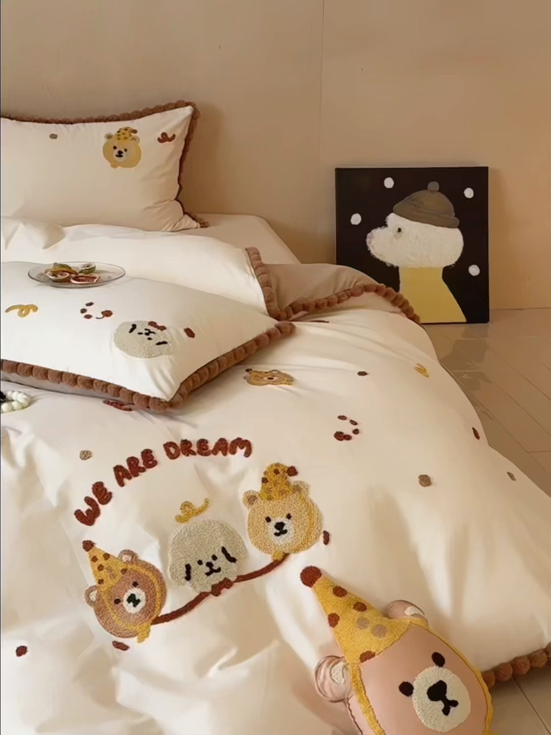 91家纺网 家纺一手货源 找家纺 佳汐蓝家纺 2025秋冬新款毛巾绣长绒棉全棉纯棉四件套栗子团团 栗子团团-奶芙