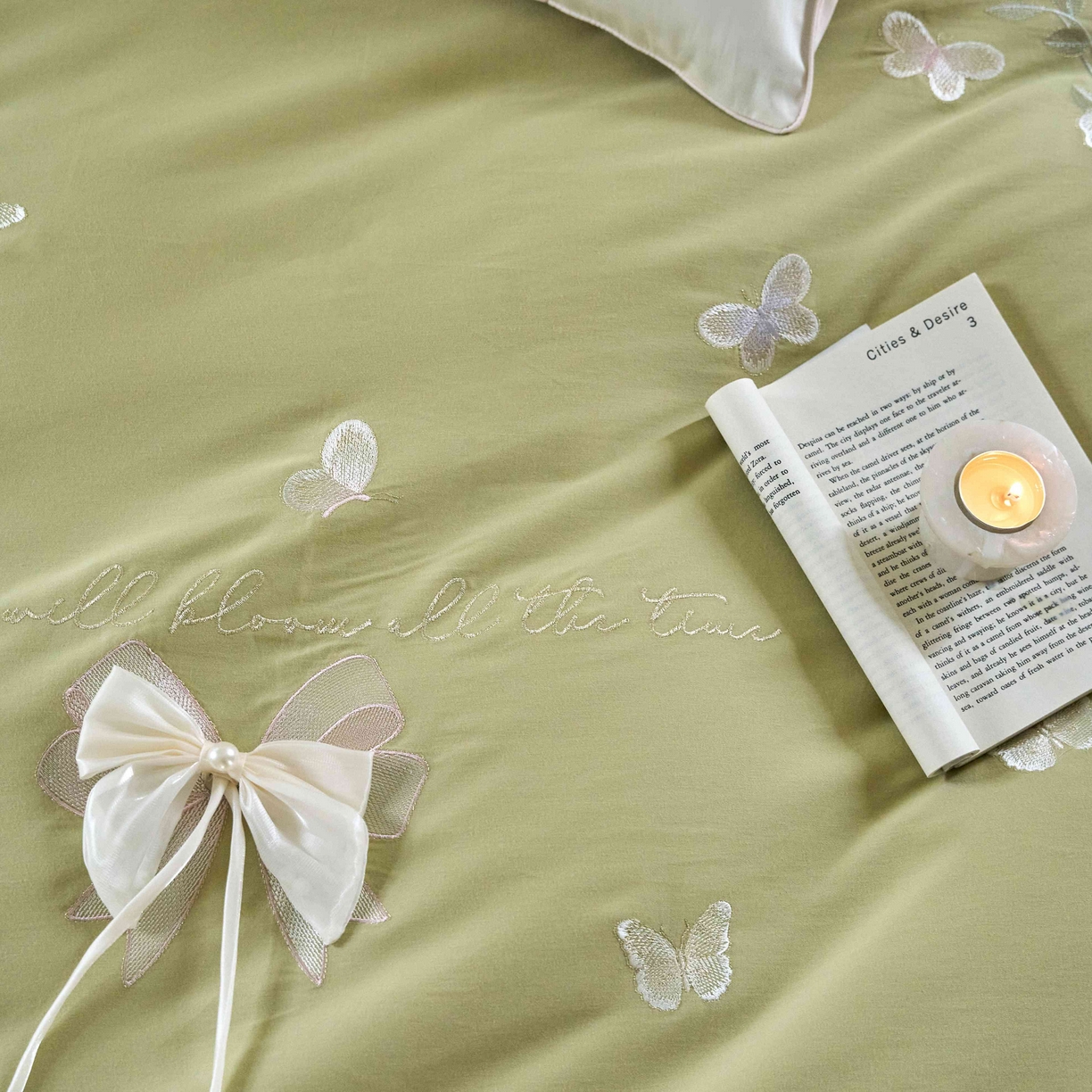 91家纺网 家纺一手货源 找家纺 佳汐蓝家纺 2025秋冬新款刺绣长绒棉全棉纯棉磨毛四件套花序 花序-绿