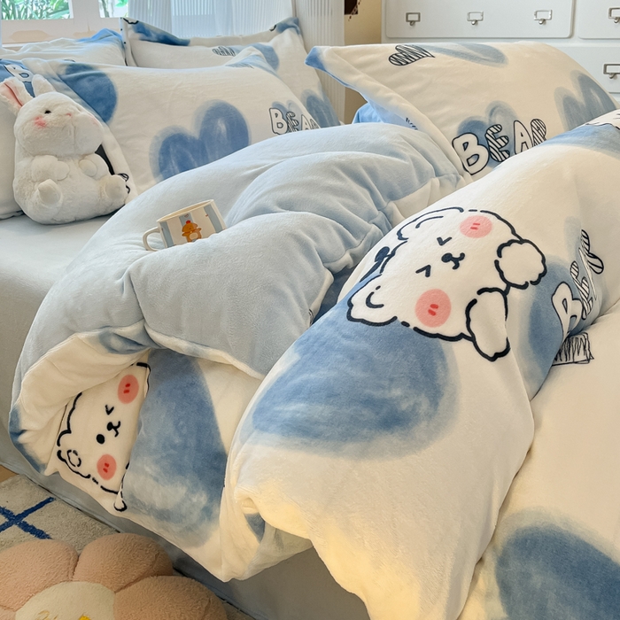 91家纺网 家纺一手货源 找家纺 （总）女子家纺 2025秋冬新款加厚200g牛奶绒印花四件套