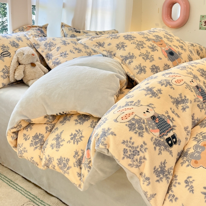 91家纺网 家纺一手货源 找家纺 （总）女子家纺 2025秋冬新款加厚200g牛奶绒印花四件套