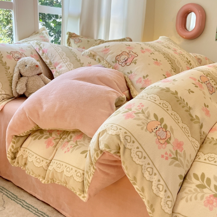 91家纺网 家纺一手货源 找家纺 （总）女子家纺 2025秋冬新款加厚200g牛奶绒印花四件套