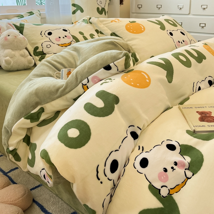 91家纺网 家纺一手货源 找家纺 （总）女子家纺 2025秋冬新款加厚200g牛奶绒印花四件套