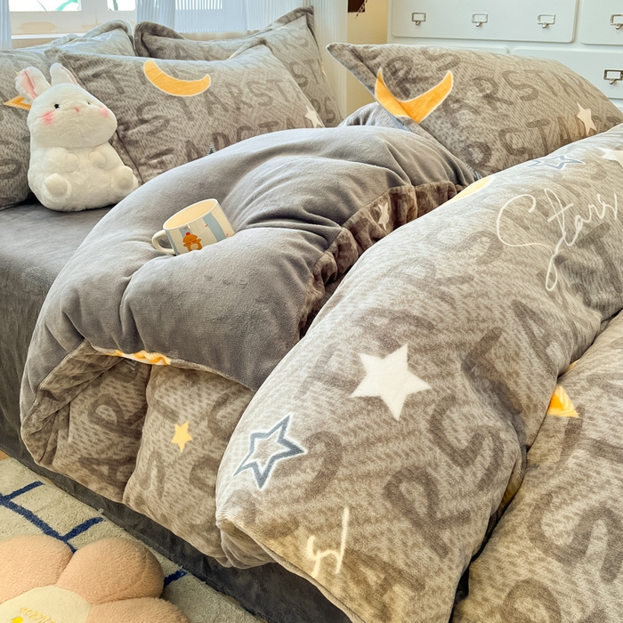 91家纺网 家纺一手货源 找家纺 （总）女子家纺 2025秋冬新款加厚200g牛奶绒印花四件套