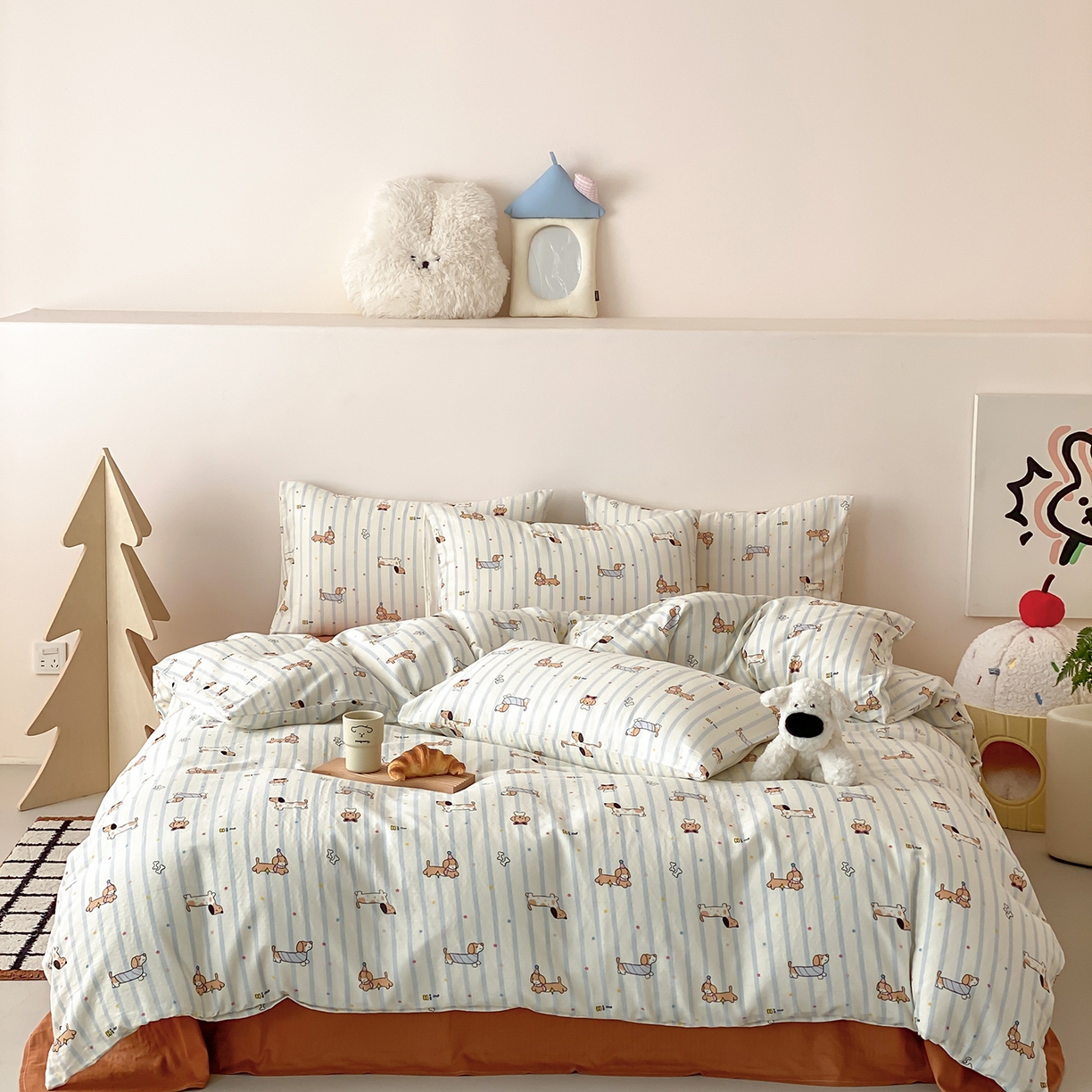 8小时家纺 2025新款40s天然肌理双层纱四件套 腊肠狗