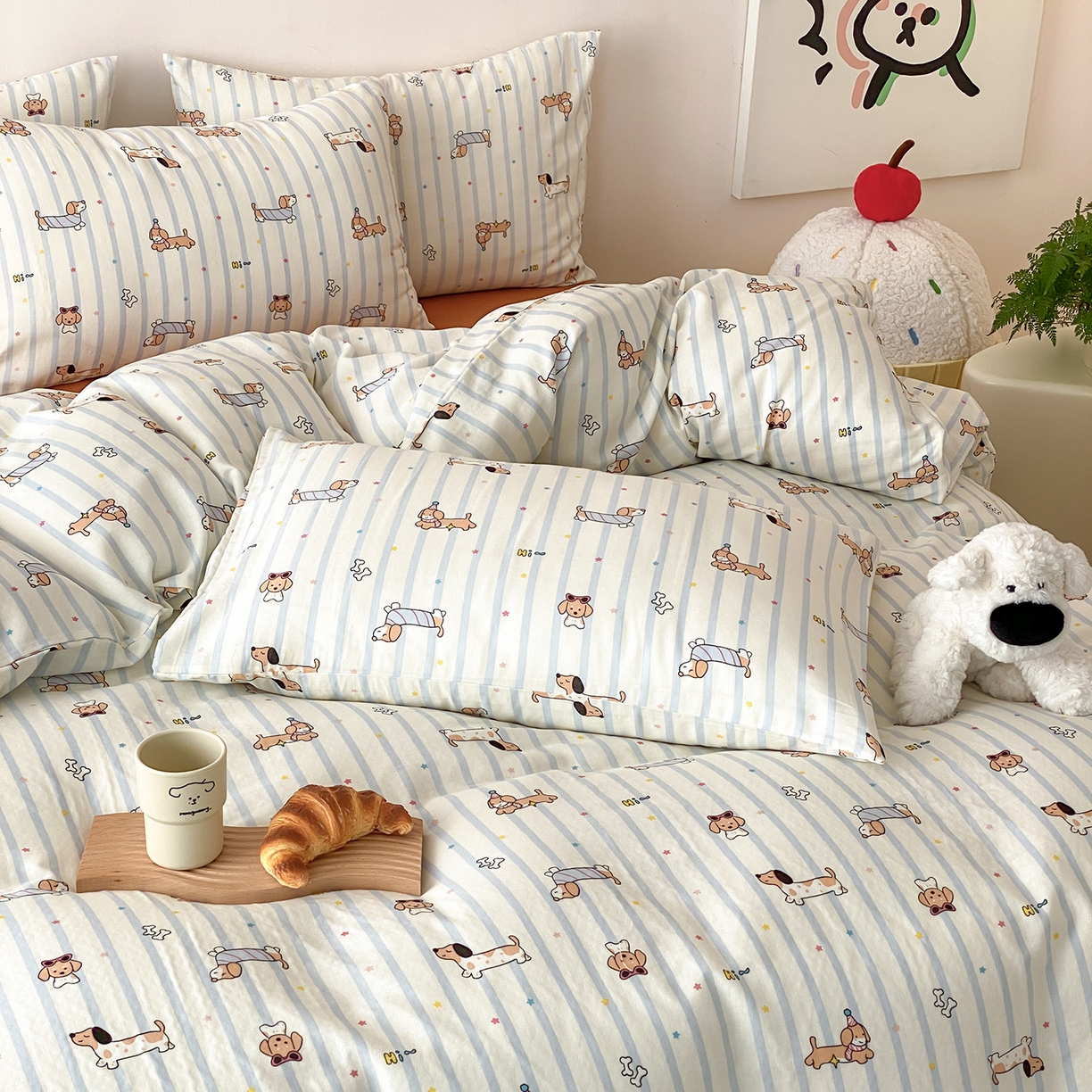 91家纺网 家纺一手货源 找家纺 8小时家纺 2025新款40s天然肌理双层纱四件套 腊肠狗