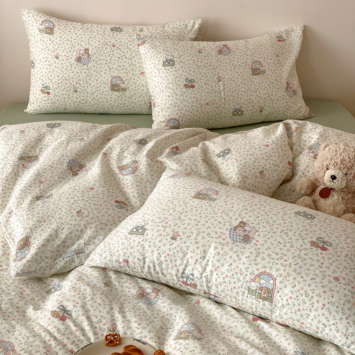 91家纺网 家纺一手货源 找家纺 8小时家纺 2025新款40s天然肌理双层纱四件套 快乐小狗