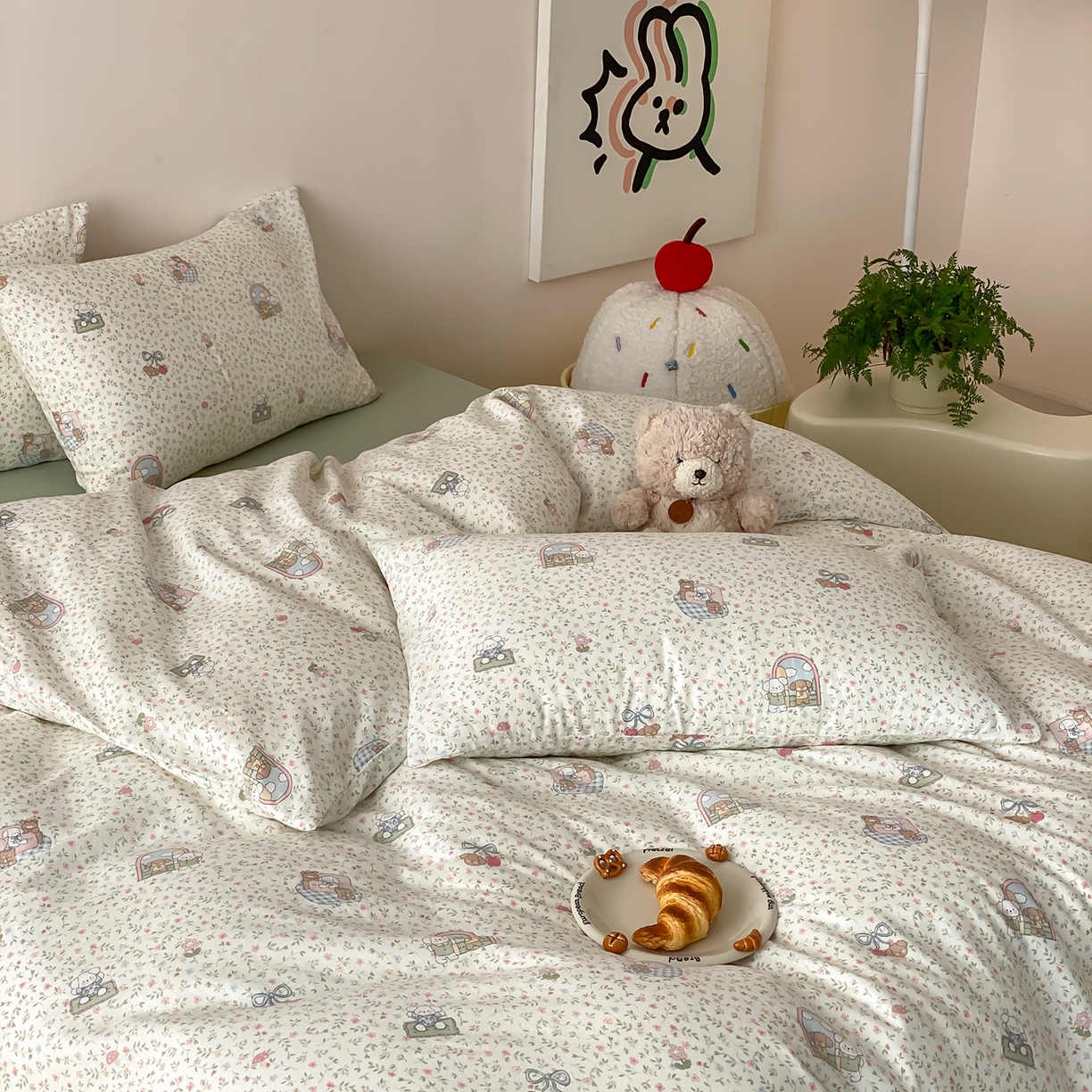 91家纺网 家纺一手货源 找家纺 8小时家纺 2025新款40s天然肌理双层纱四件套 快乐小狗