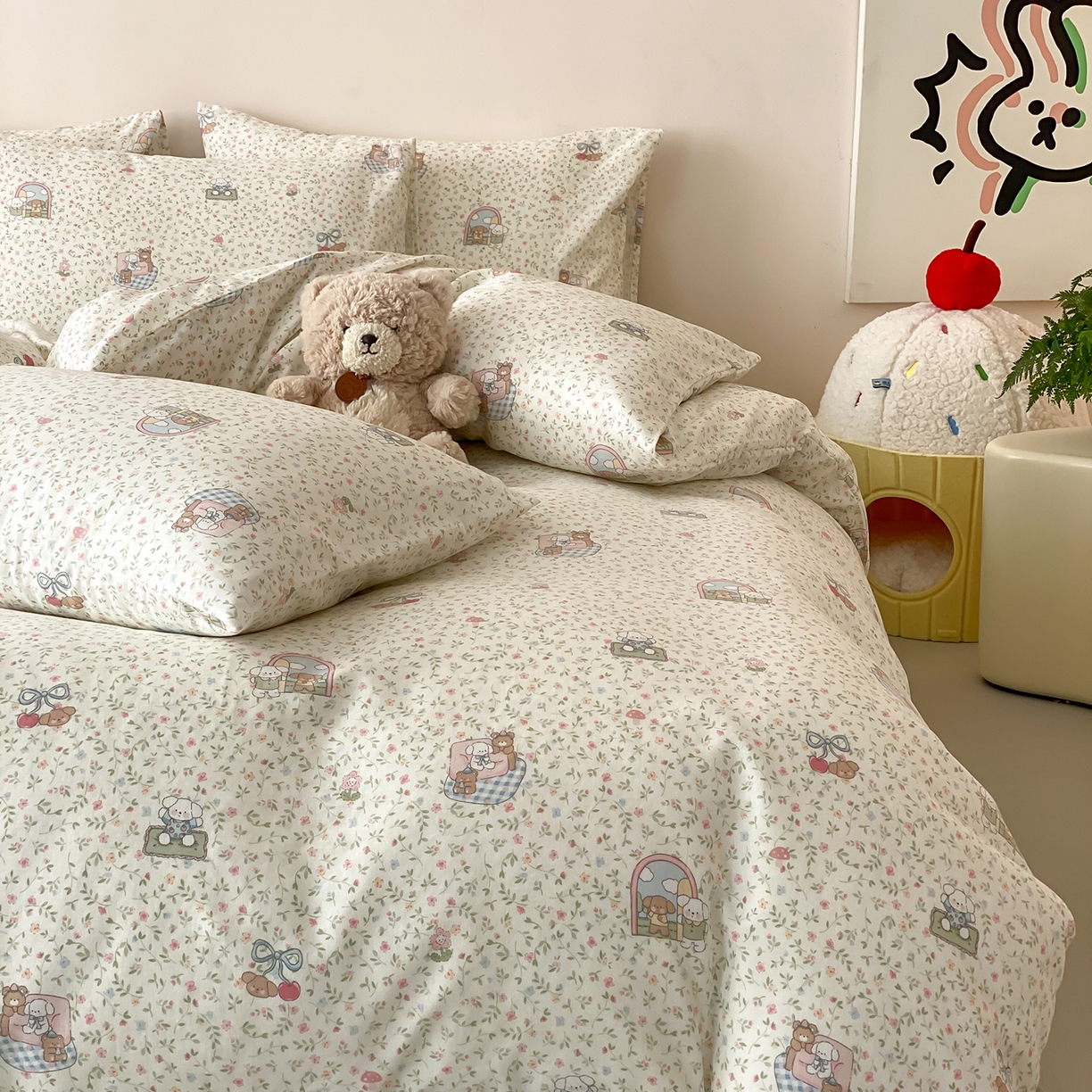 91家纺网 家纺一手货源 找家纺 8小时家纺 2025新款40s天然肌理双层纱四件套 快乐小狗