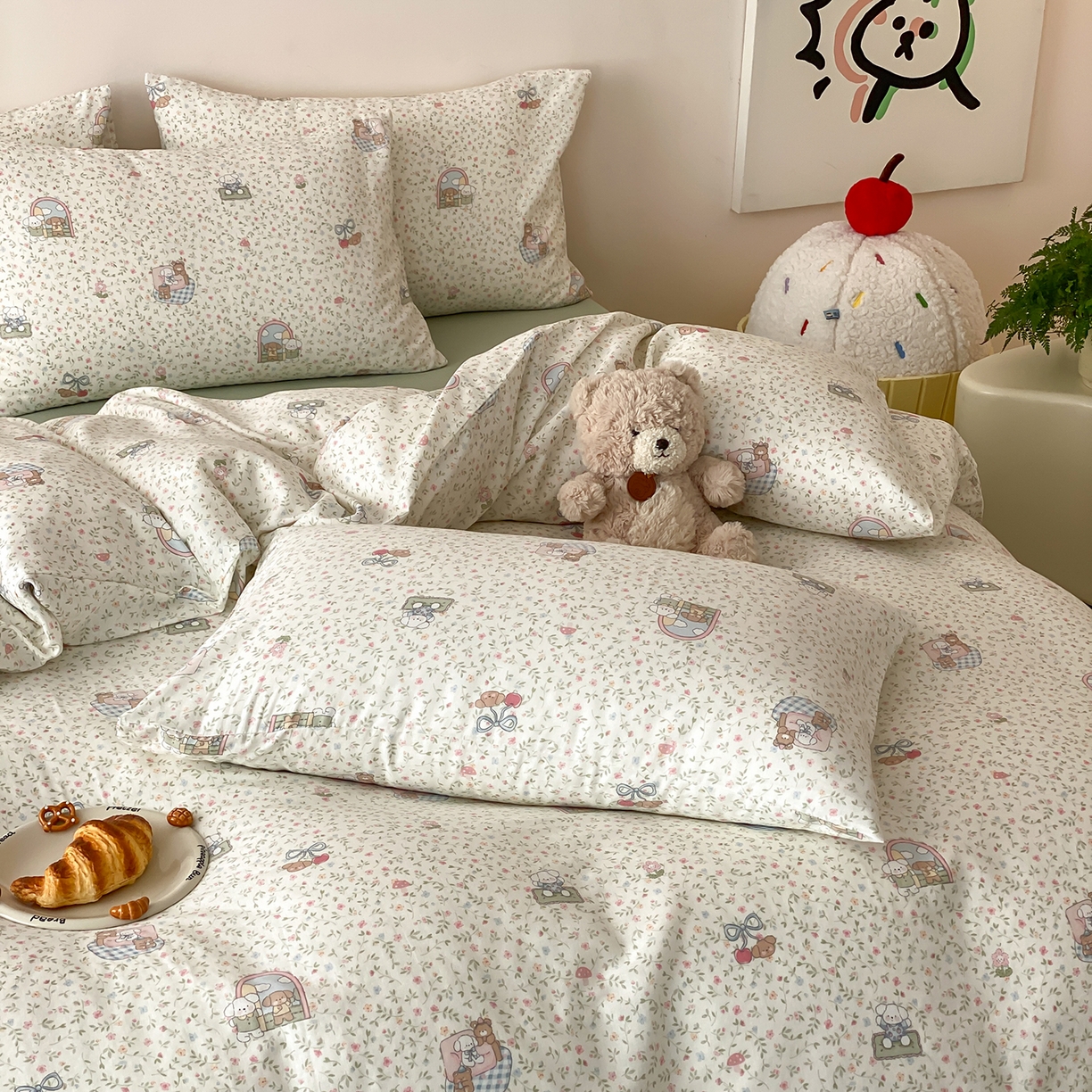 91家纺网 家纺一手货源 找家纺 8小时家纺 2025新款40s天然肌理双层纱四件套 快乐小狗