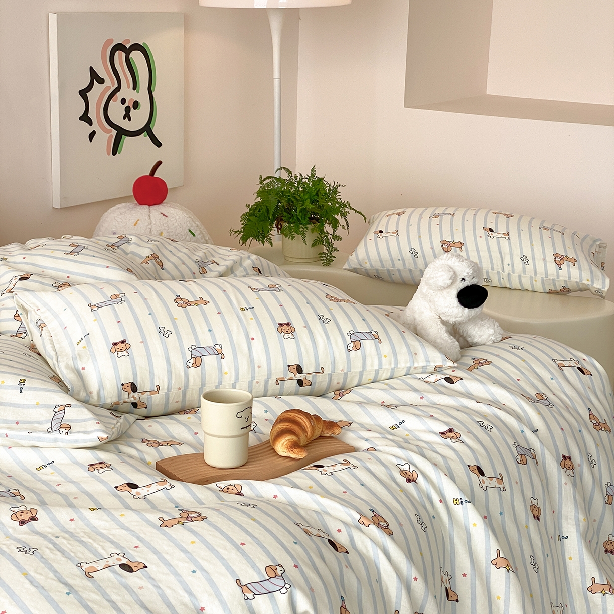 91家纺网 家纺一手货源 找家纺 8小时家纺 2025新款40s天然肌理双层纱四件套 腊肠狗