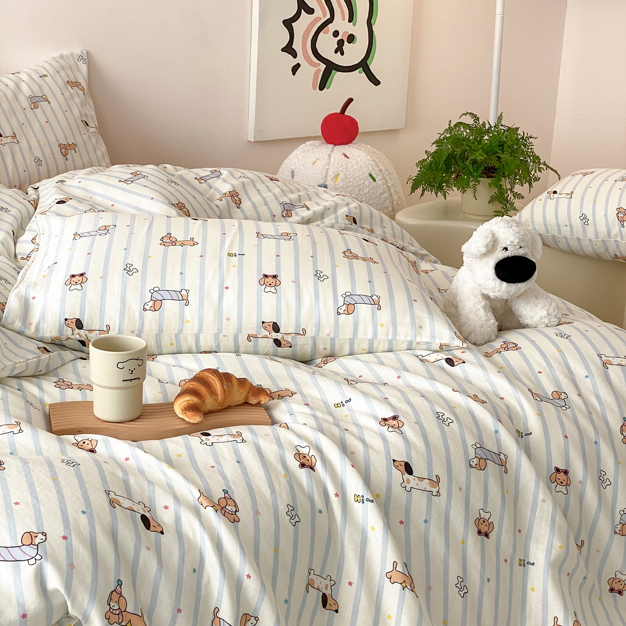 91家纺网 家纺一手货源 找家纺 8小时家纺 2025新款40s天然肌理双层纱四件套 腊肠狗