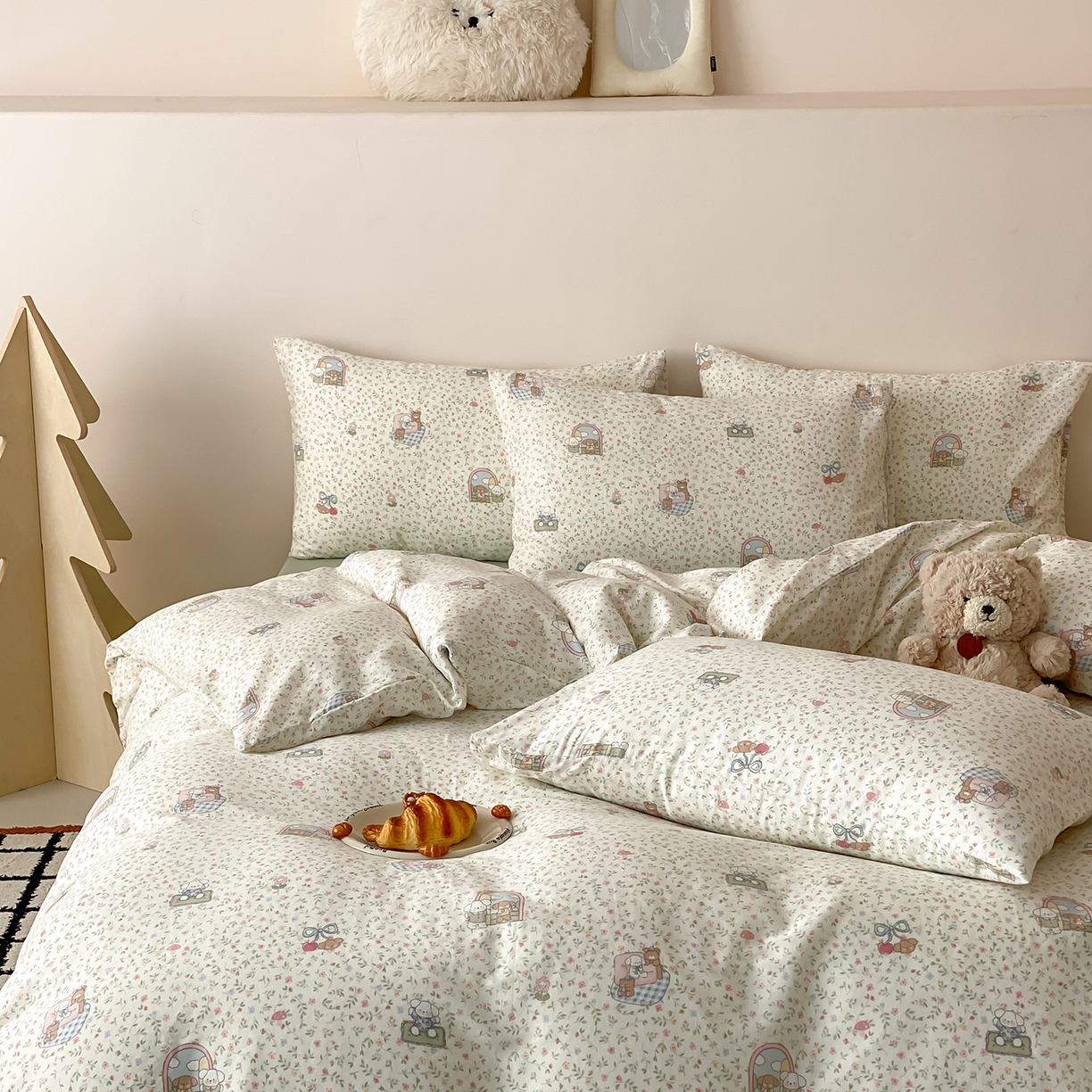 91家纺网 家纺一手货源 找家纺 8小时家纺 2025新款40s天然肌理双层纱四件套 快乐小狗