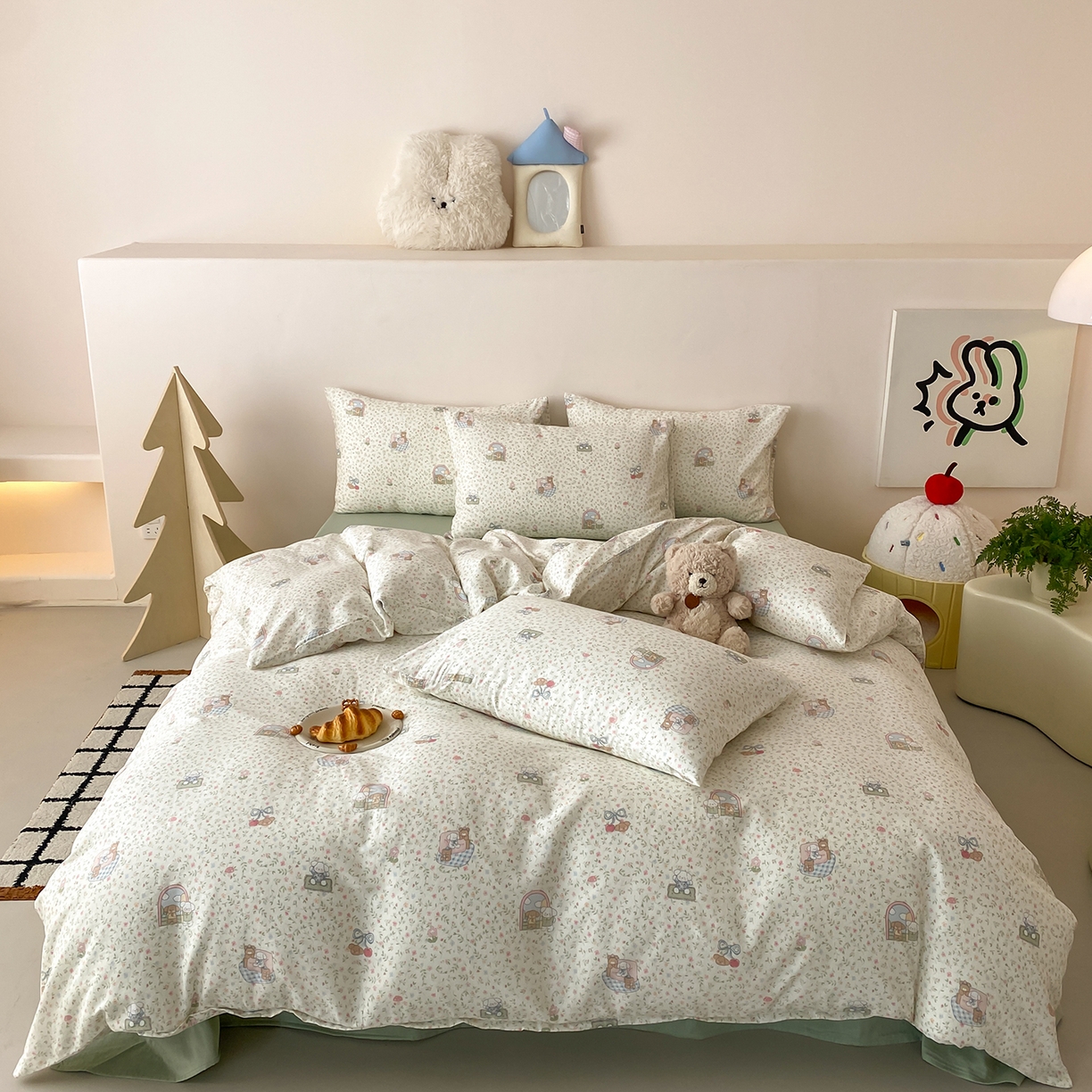 91家纺网 家纺一手货源 找家纺 8小时家纺 2025新款40s天然肌理双层纱四件套 快乐小狗