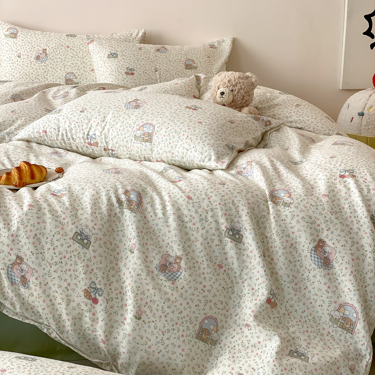 91家纺网 家纺一手货源 找家纺 8小时家纺 2025新款40s天然肌理双层纱四件套 快乐小狗