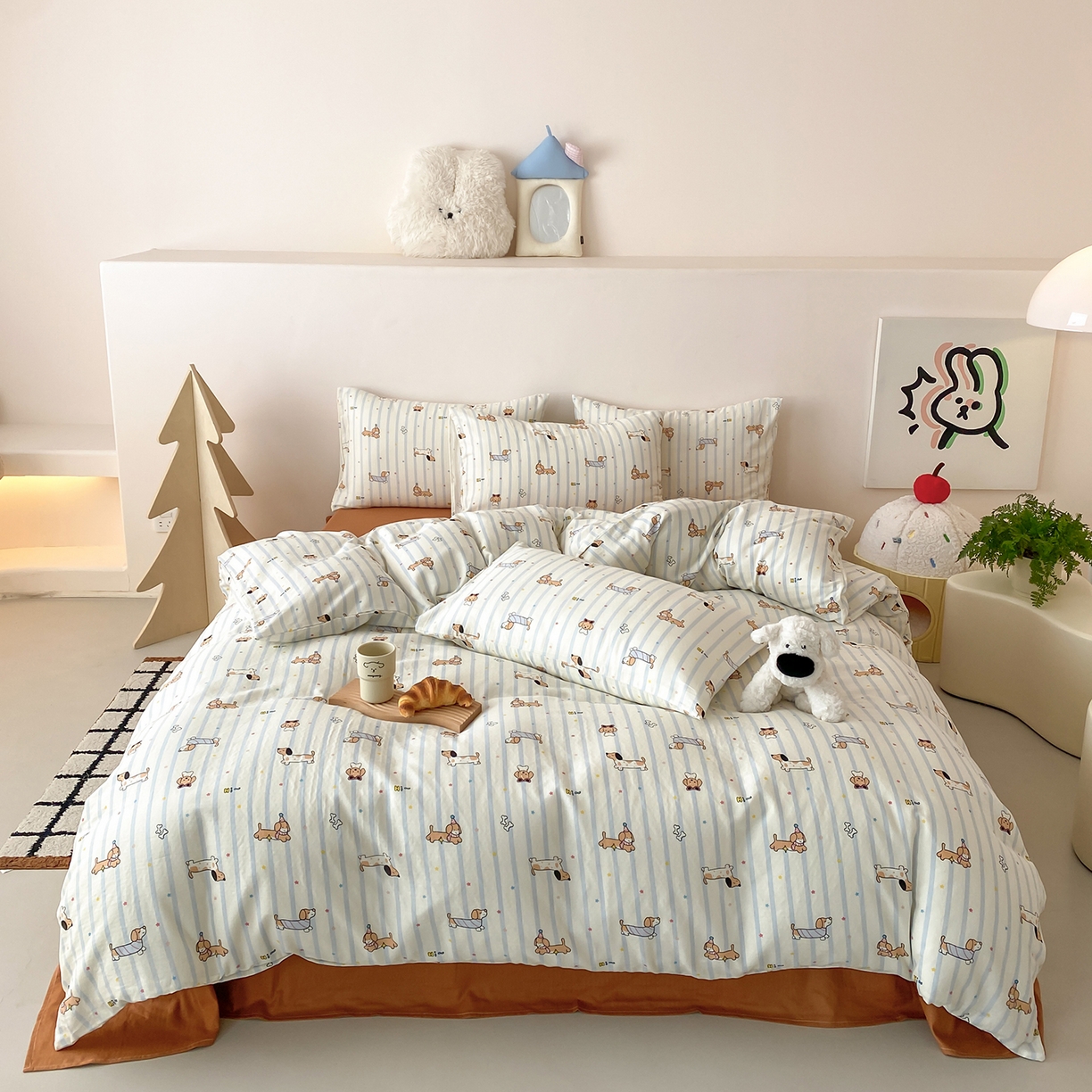 91家纺网 家纺一手货源 找家纺 8小时家纺 2025新款40s天然肌理双层纱四件套 腊肠狗