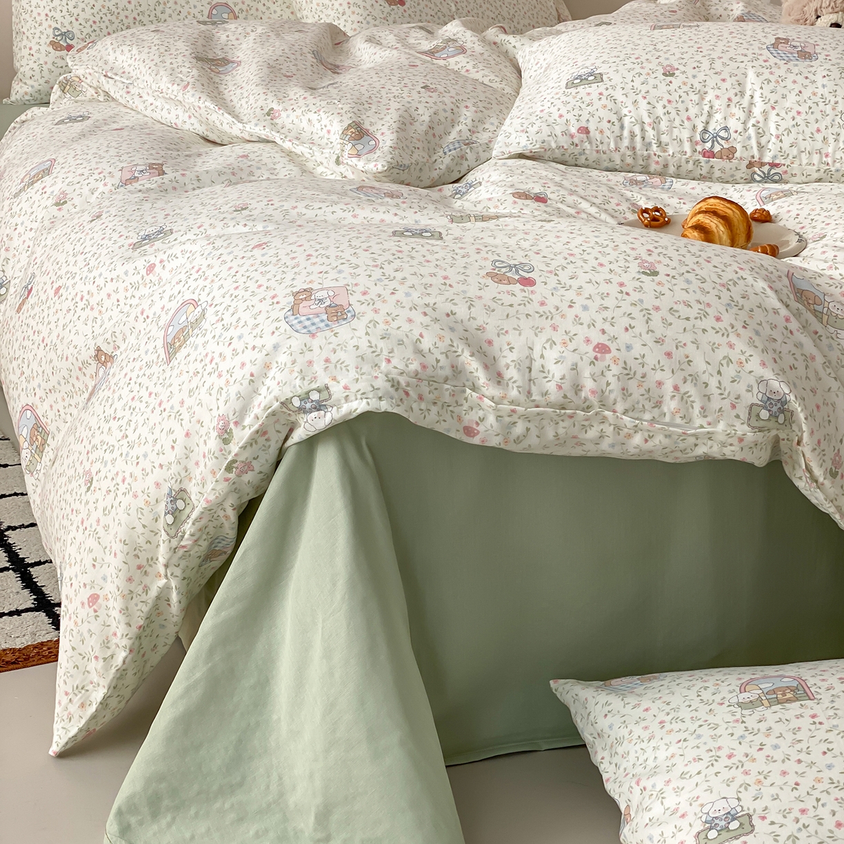 91家纺网 家纺一手货源 找家纺 8小时家纺 2025新款40s天然肌理双层纱四件套 快乐小狗