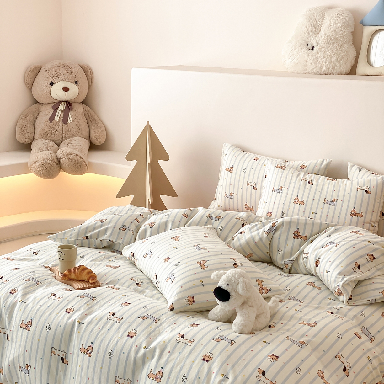 91家纺网 家纺一手货源 找家纺 8小时家纺 2025新款40s天然肌理双层纱四件套 腊肠狗