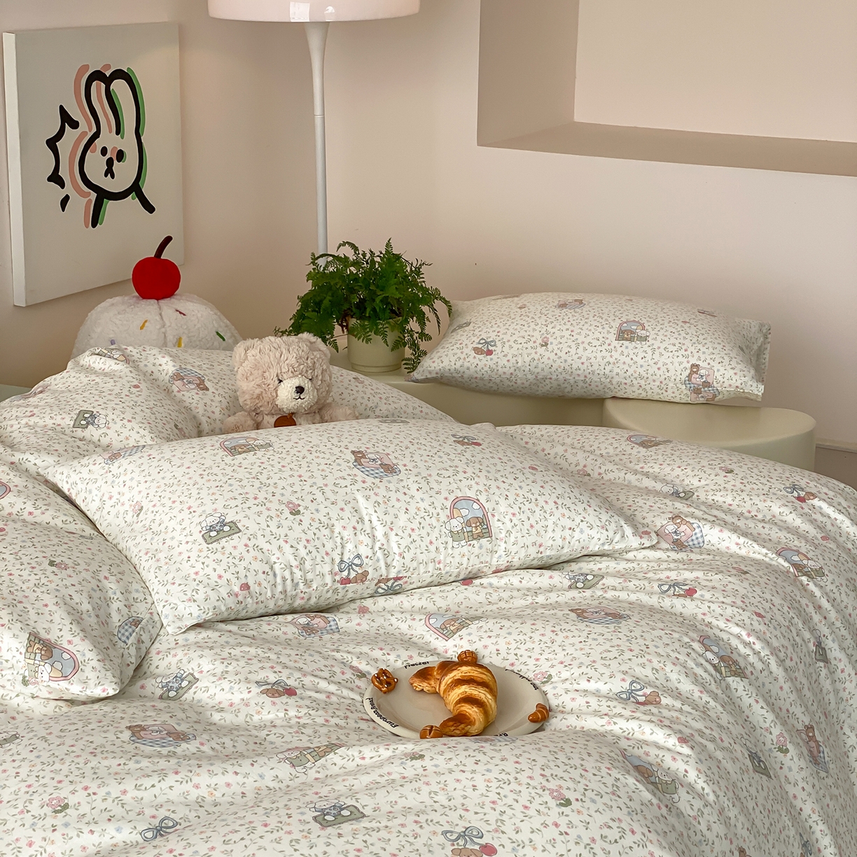 91家纺网 家纺一手货源 找家纺 8小时家纺 2025新款40s天然肌理双层纱四件套 快乐小狗