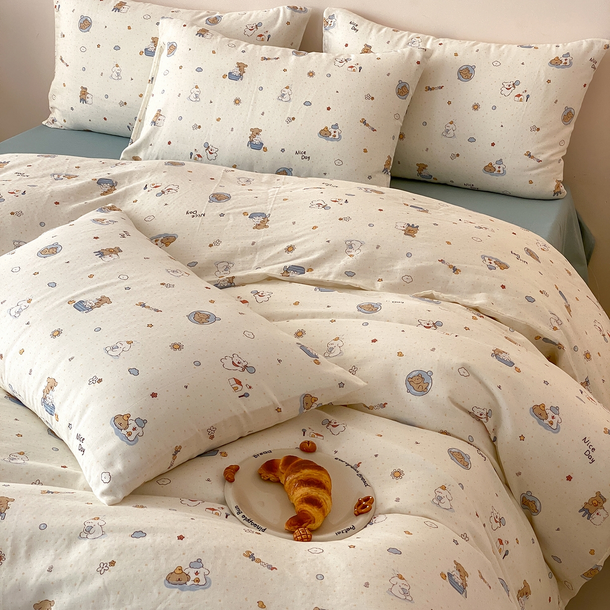 91家纺网 家纺一手货源 找家纺 8小时家纺 2025新款40s天然肌理双层纱四件套 泡泡布丁