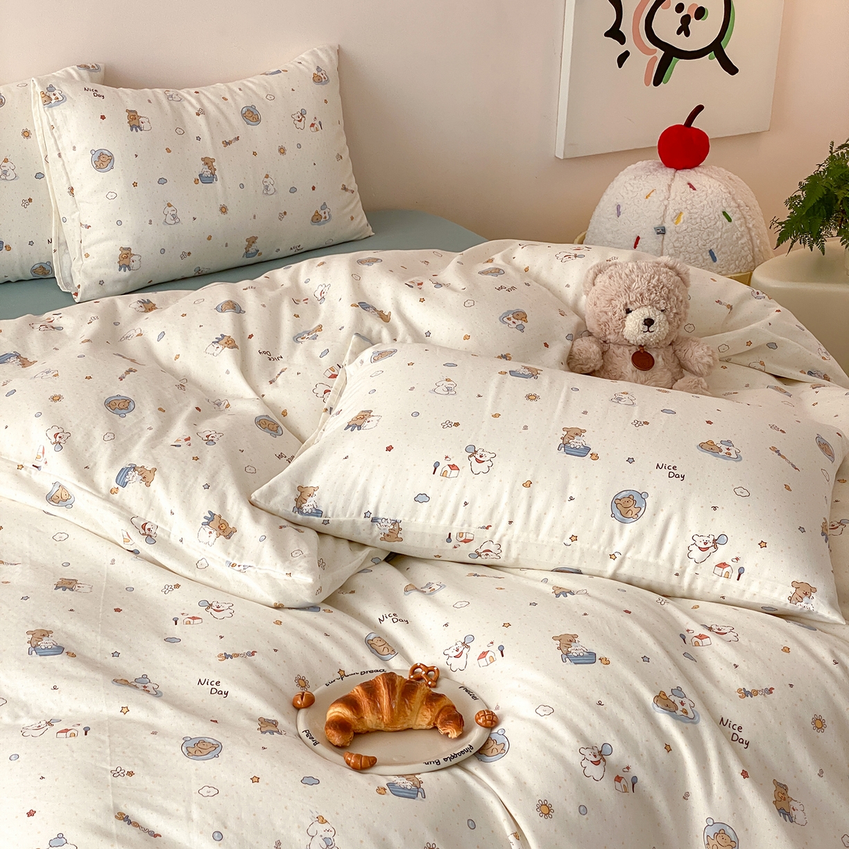 91家纺网 家纺一手货源 找家纺 8小时家纺 2025新款40s天然肌理双层纱四件套 泡泡布丁