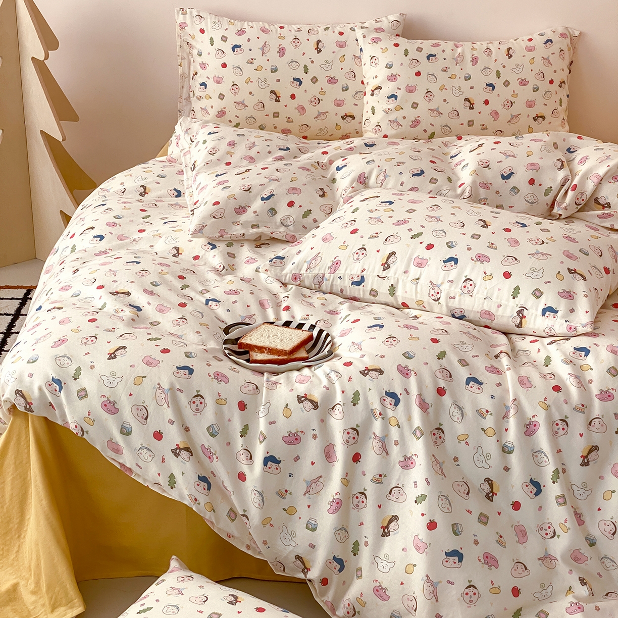 91家纺网 家纺一手货源 找家纺 8小时家纺 2025新款40s天然肌理双层纱四件套 小新