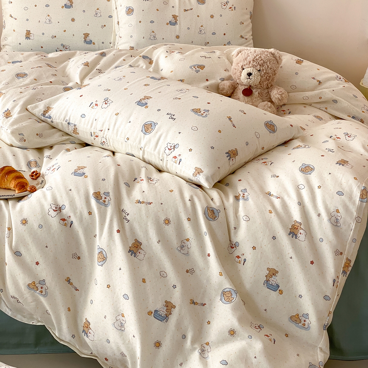 91家纺网 家纺一手货源 找家纺 8小时家纺 2025新款40s天然肌理双层纱四件套 泡泡布丁