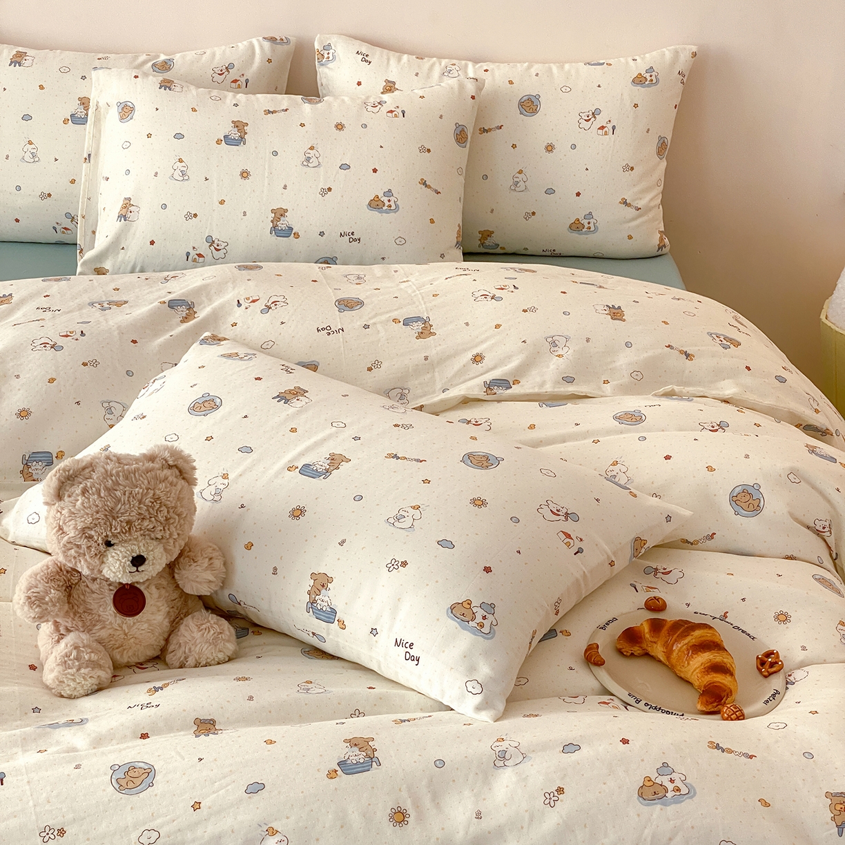 91家纺网 家纺一手货源 找家纺 8小时家纺 2025新款40s天然肌理双层纱四件套 泡泡布丁