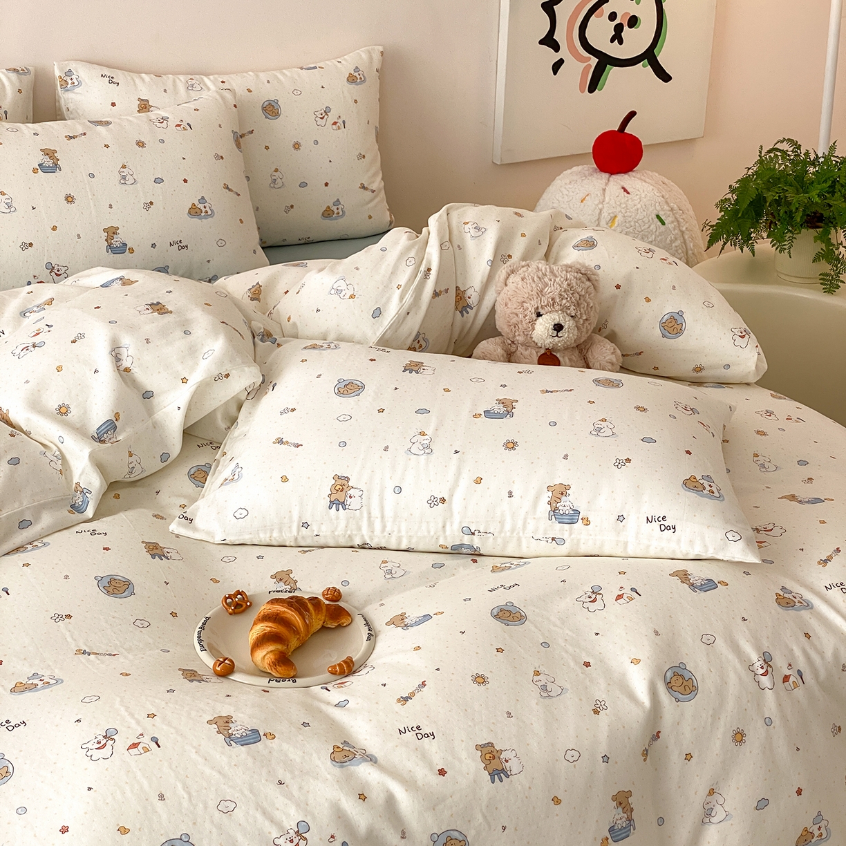 91家纺网 家纺一手货源 找家纺 8小时家纺 2025新款40s天然肌理双层纱四件套 泡泡布丁