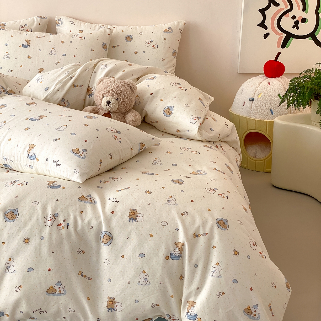 91家纺网 家纺一手货源 找家纺 8小时家纺 2025新款40s天然肌理双层纱四件套 泡泡布丁