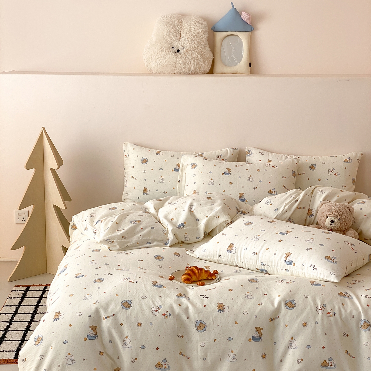 91家纺网 家纺一手货源 找家纺 8小时家纺 2025新款40s天然肌理双层纱四件套 泡泡布丁