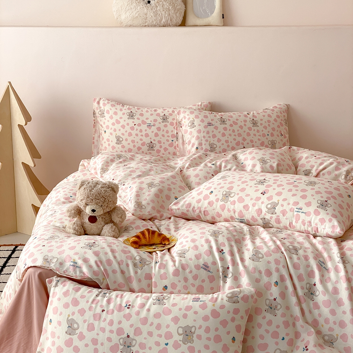 91家纺网 家纺一手货源 找家纺 8小时家纺 2025新款40s天然肌理双层纱四件套 斑点象