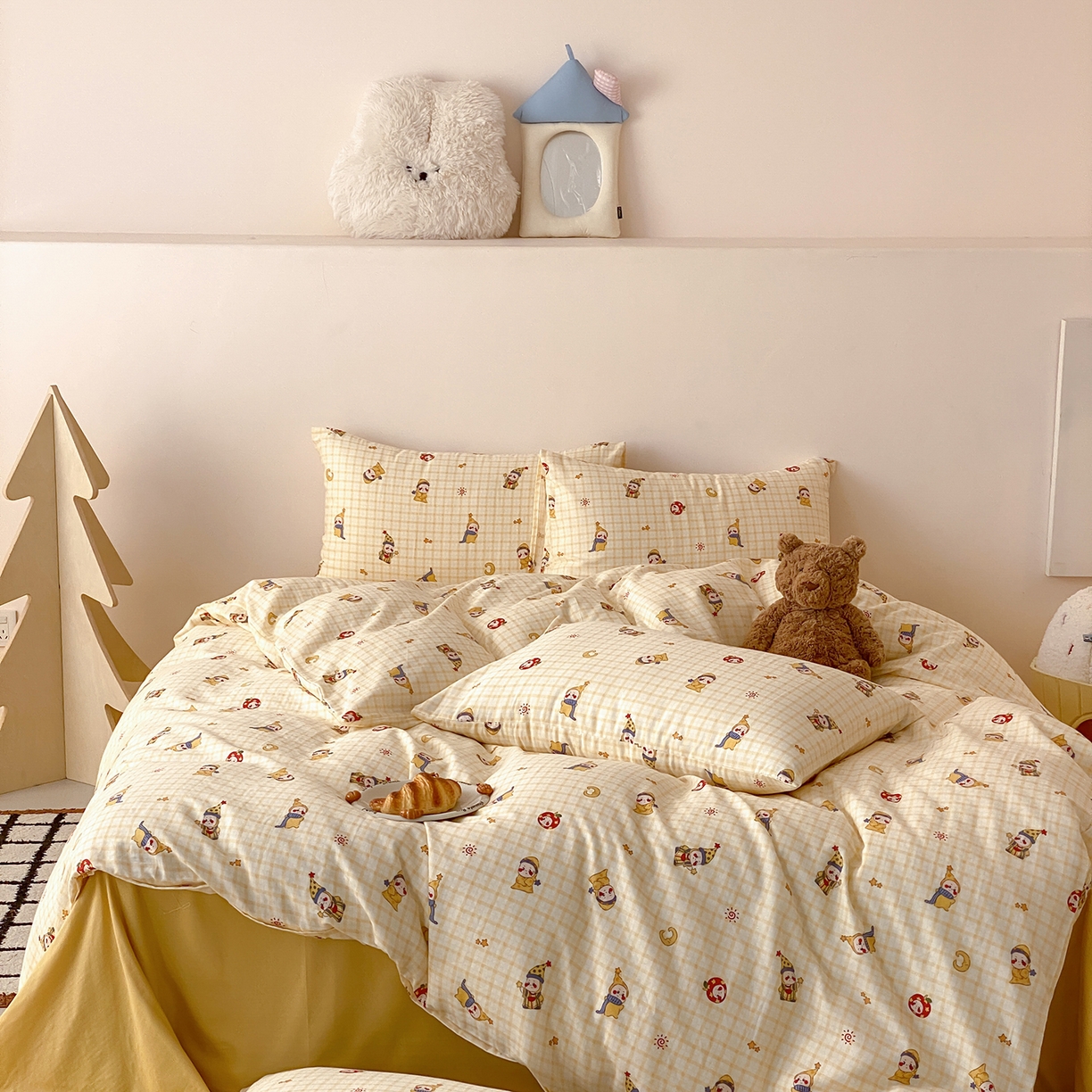 91家纺网 家纺一手货源 找家纺 8小时家纺 2025新款40s天然肌理双层纱四件套 星星人