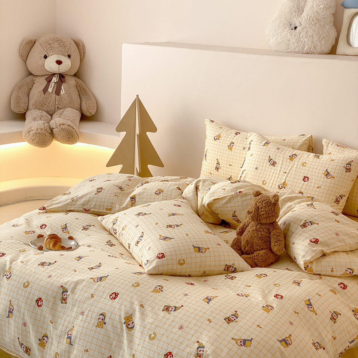 91家纺网 家纺一手货源 找家纺 8小时家纺 2025新款40s天然肌理双层纱四件套 星星人