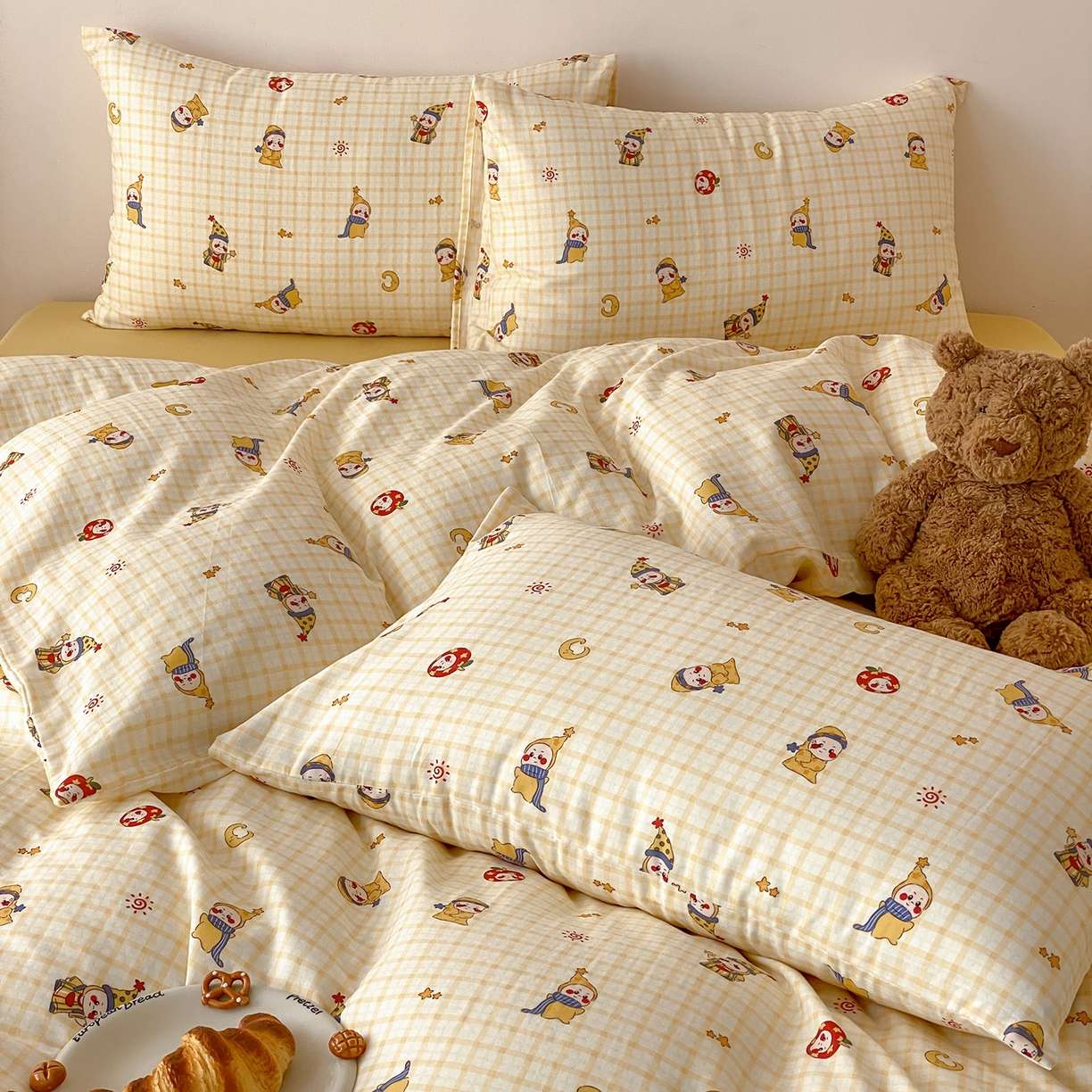 91家纺网 家纺一手货源 找家纺 8小时家纺 2025新款40s天然肌理双层纱四件套 星星人