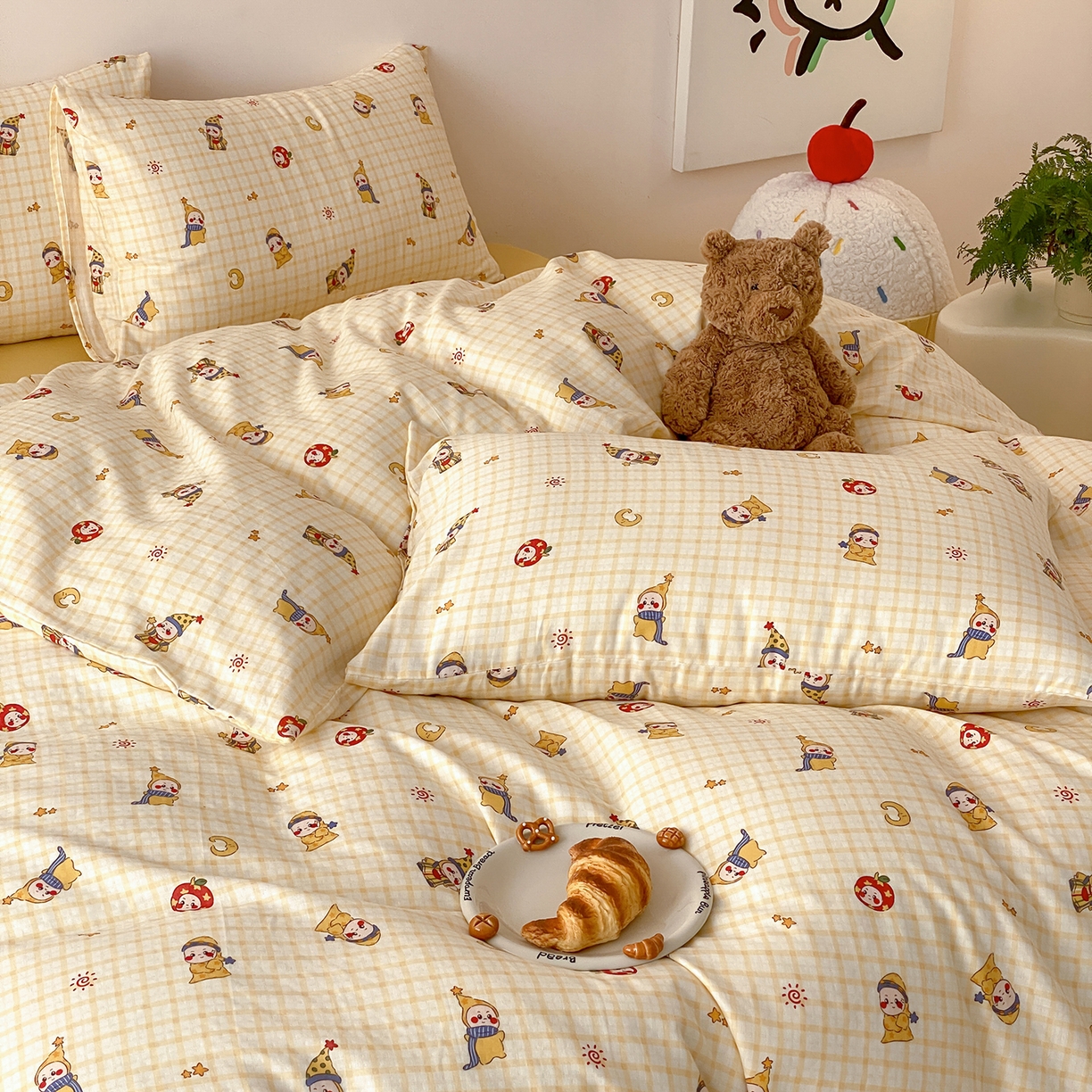 91家纺网 家纺一手货源 找家纺 8小时家纺 2025新款40s天然肌理双层纱四件套 星星人