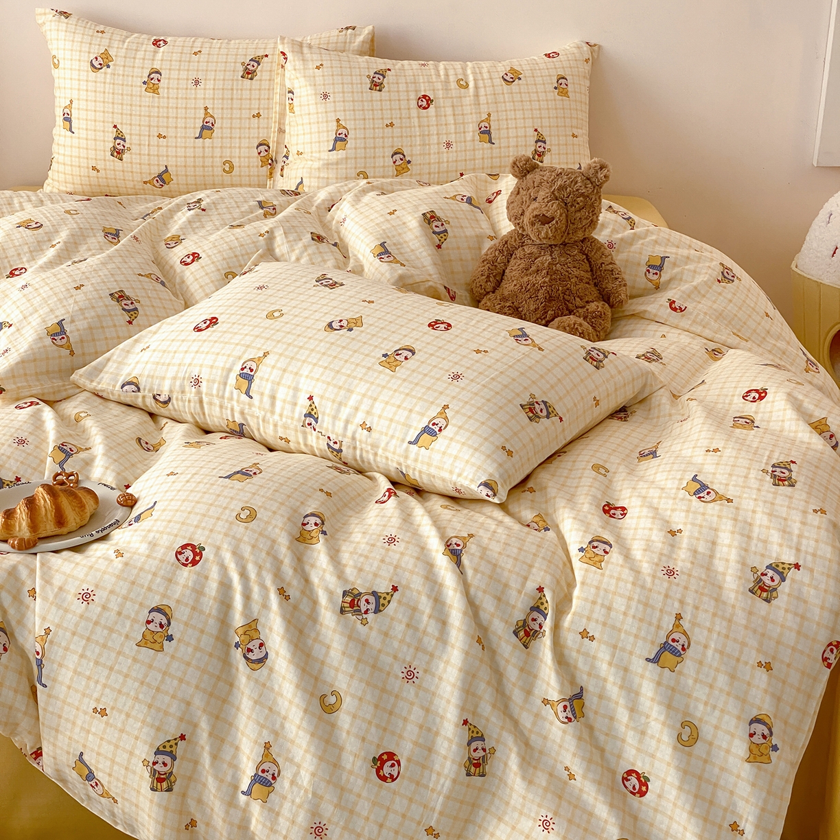 91家纺网 家纺一手货源 找家纺 8小时家纺 2025新款40s天然肌理双层纱四件套 星星人