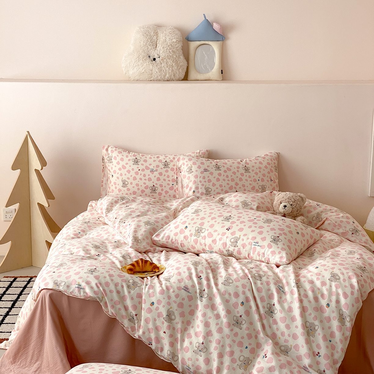 91家纺网 家纺一手货源 找家纺 8小时家纺 2025新款40s天然肌理双层纱四件套 斑点象