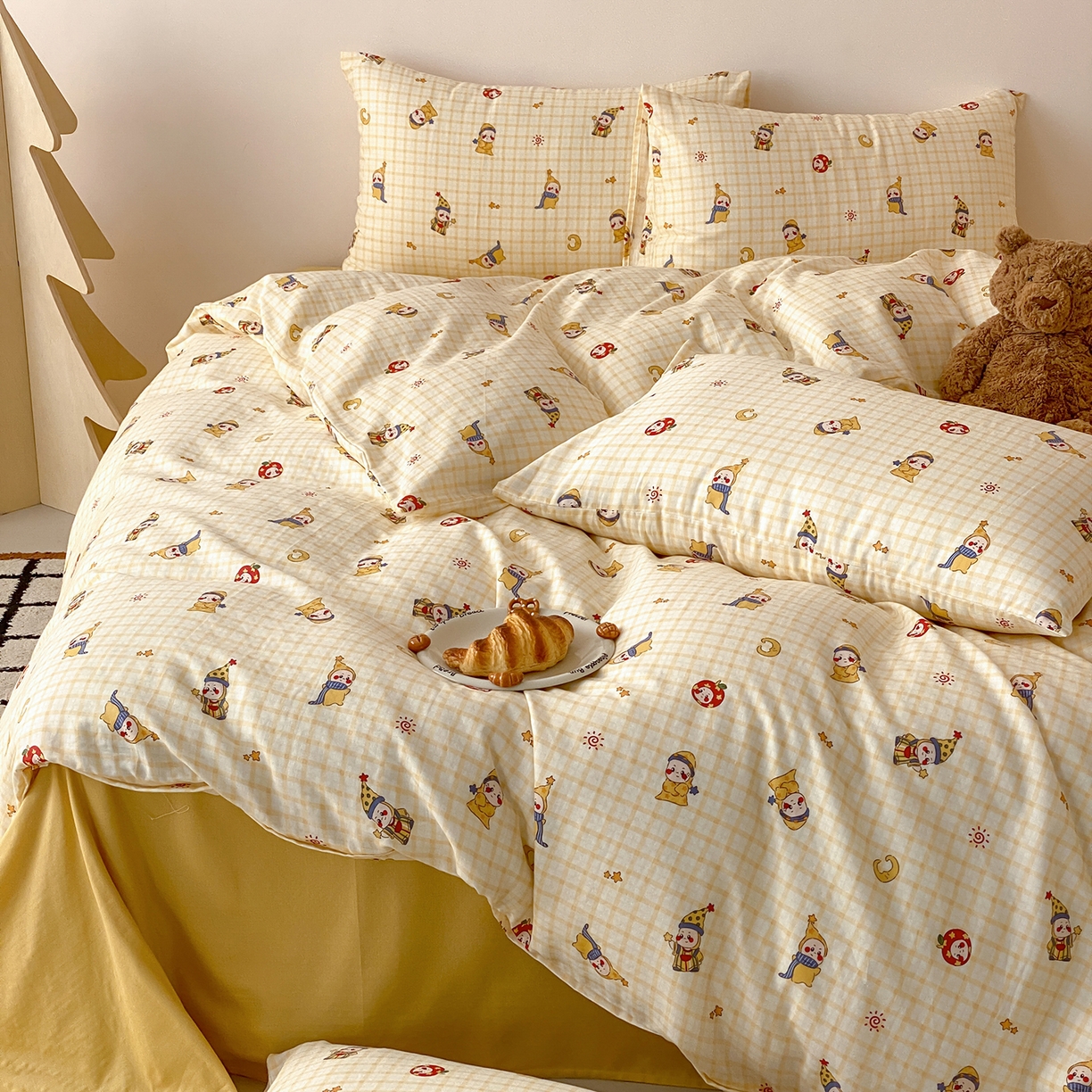 91家纺网 家纺一手货源 找家纺 8小时家纺 2025新款40s天然肌理双层纱四件套 星星人