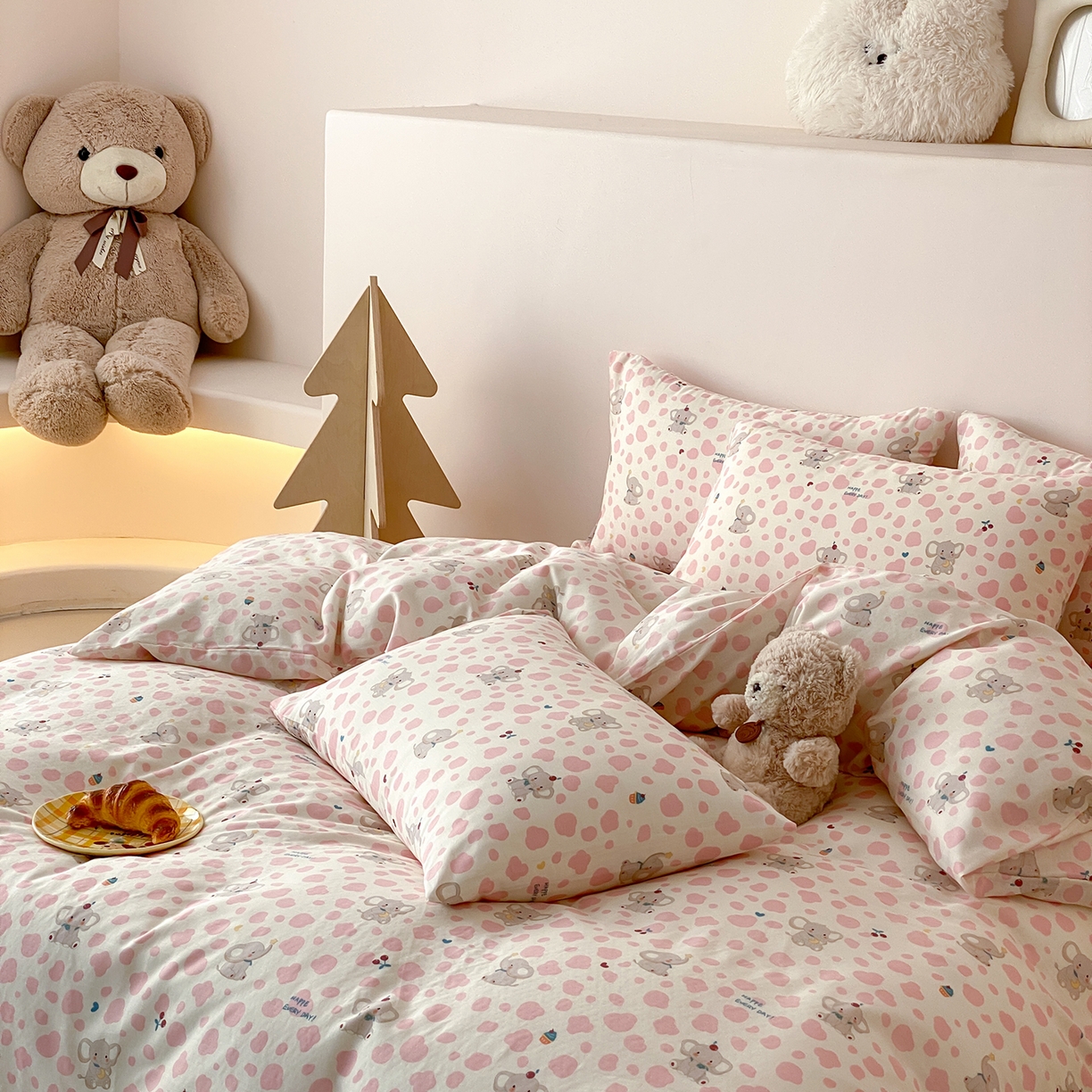 91家纺网 家纺一手货源 找家纺 8小时家纺 2025新款40s天然肌理双层纱四件套 斑点象