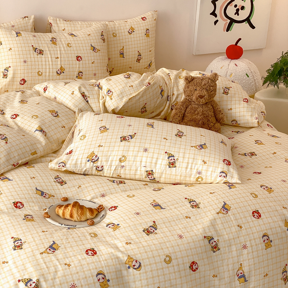 91家纺网 家纺一手货源 找家纺 8小时家纺 2025新款40s天然肌理双层纱四件套 星星人