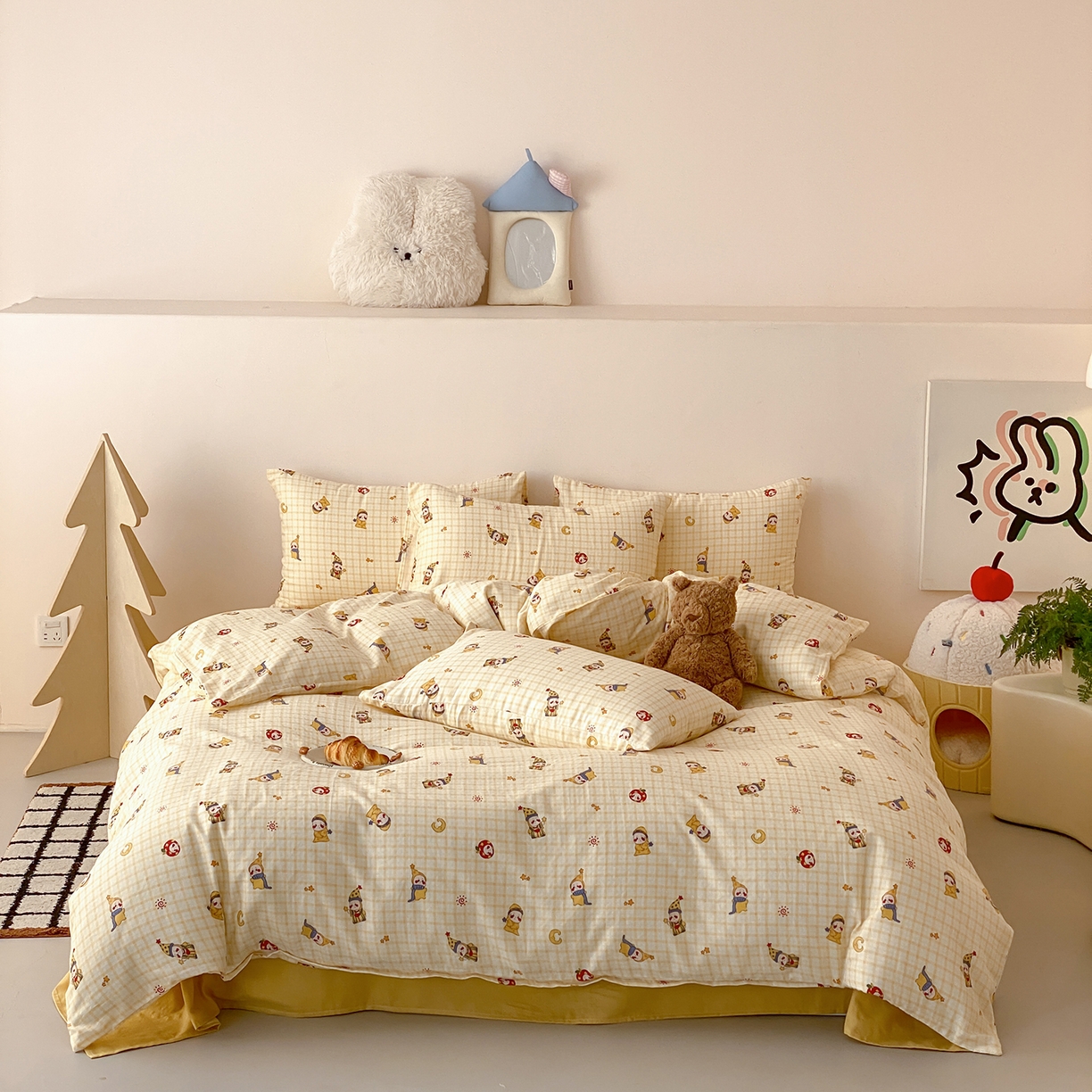 8小时家纺 2025新款40s天然肌理双层纱四件套 星星人