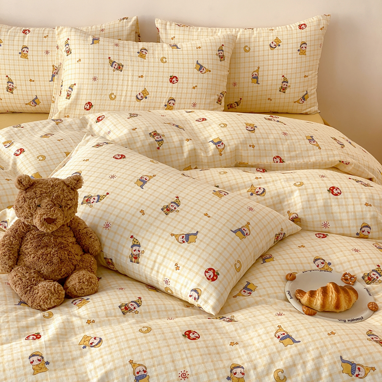 91家纺网 家纺一手货源 找家纺 8小时家纺 2025新款40s天然肌理双层纱四件套 星星人