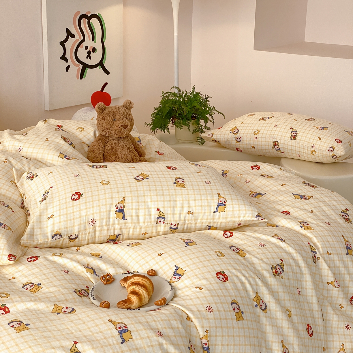 91家纺网 家纺一手货源 找家纺 8小时家纺 2025新款40s天然肌理双层纱四件套 星星人